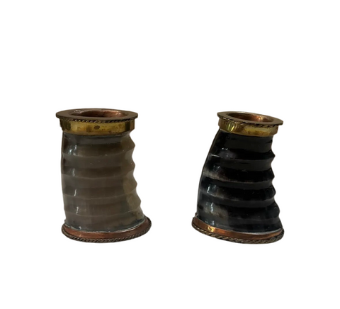 Pair of Animal Horn and Brass Cups