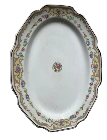1970s Ceramic Oval Platter With a Floral Rim