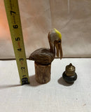 Wooden Pelican and Black and Brass Salt and Pepper Shaker