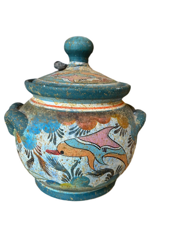 Small Painted Pottery Bowl With Matching Lid
