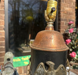 Pair of Copper Industrial Lamps With Eagle Accents