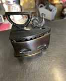 Vintage Miniature Brass Coal Iron With Rooster Accents