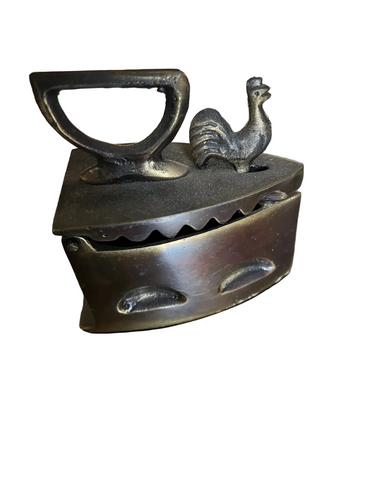 Vintage Miniature Brass Coal Iron With Rooster Accents