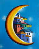 Surrealism Houses on the Moon Painting on Canvas
