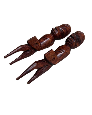 Pair of Wooden Hand Carved African Figurative Sculptures