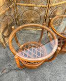 Pair of Albini Style Glass Top Bamboo Side Tables