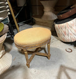 Wooden Gold Painted Ottoman With Burlap Covered Cushion