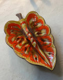 Mid Century Ceramic Orange Leaf Ashtray