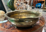 Round Brass Footed Bowl With Detailed Rim