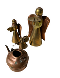 Collection of Copper Angel Figure Candleholders and Decorative Teapot