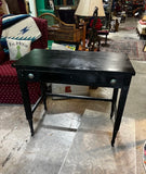 Simple Black Vintage Desk on Wheels With Turquoise and Silver Knobs