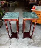 Pair of Green Stone Top Skinny Square Side Tables