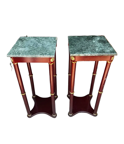 Pair of Green Stone Top Skinny Square Side Tables