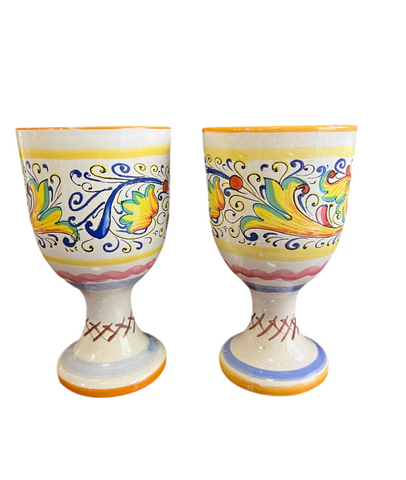 Italian Style Scrolling Ceramic Pedestal Cups- A Pair