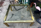 1970s Gold Square Coffee Table With Glass Top