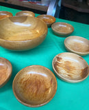 Collection of Stamped Sterling Silver Pedestal Wooden Bowl With Serving Dishes