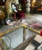 Pair of Pink Depression Champagne Glasses With Gold Rim Accents