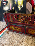 Wooden Vintage Red Shelf With Carved Details and Drawers