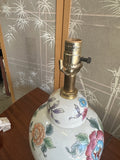 Vintage Hand Painted Table Lamp with Pink Peony Accents