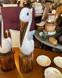 Pair of Wooden Painted Pelican Sculptures