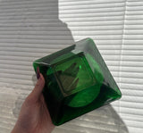 Pair of Stackable Green Glass Square Ashtrays