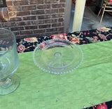 Pair of Glass Pedestal Dessert Dish and Cake Plate