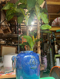 Oversized Blue Ceramic Vase With Metal Ears