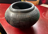 Vintage Blackware Detailed Asian Style Pottery Bowl