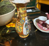 Vintage Small Asian Style Ceramic Vase With Gold Accents