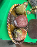 Vintage Pottery Fruit and Basket With Brass Accents