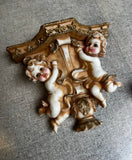 Pair of Cherub Resin Wall Brackets/Sconces With Gold Accents