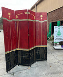 Large Bright Red Art Deco Screen With Gold Accents