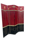 Large Bright Red Art Deco Screen With Gold Accents