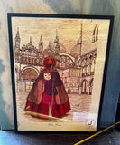 SDM Arte Italian Signed Dog Print, Framed