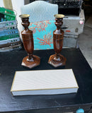 Country Core Pair of Wooden Candleholders and Pink Candles