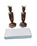 Country Core Pair of Wooden Candleholders and Pink Candles