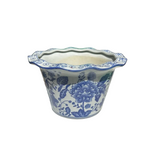 1970s Blue and White Floral Ceramic Planter