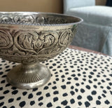 Large Silver Decorative Pedestal Bowl With Heart Details