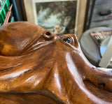 1970s Medium Size Intricate Octopus Hand Carved Wooden Mirror