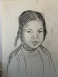 Black-And-White Portrait Pencil Sketch of Young Girl With Braids