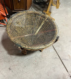 Bamboo Drum Glass Top Coffee Table