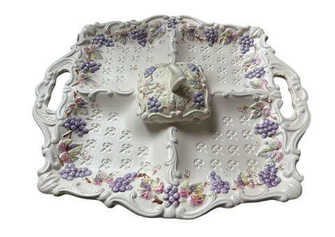 Purple Fleur De Lis Ceramic Dish With Covered Sauce by Lenwile Ardalt