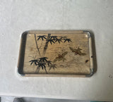 Small Wooden Tray With Bamboo and Bird Accents