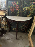 Dark Wooden Oval Mirror and Console Table With Marble Top Pair