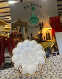 1970s Milk Glass Gold Rimmed Deviled Egg Platter