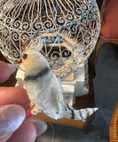 Vintage Indo-French White Metal Bird Cage With Hand Made Bird Figurines