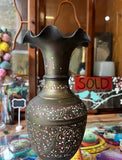 Large Brass Hand Painted Design Vase