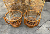 Pair of Albini Style Glass Top Bamboo Side Tables