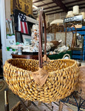 Vintage Hand Woven Wicker Basket With Brown Handle