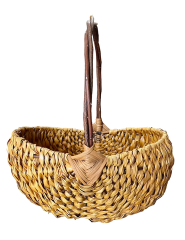 Vintage Hand Woven Wicker Basket With Brown Handle